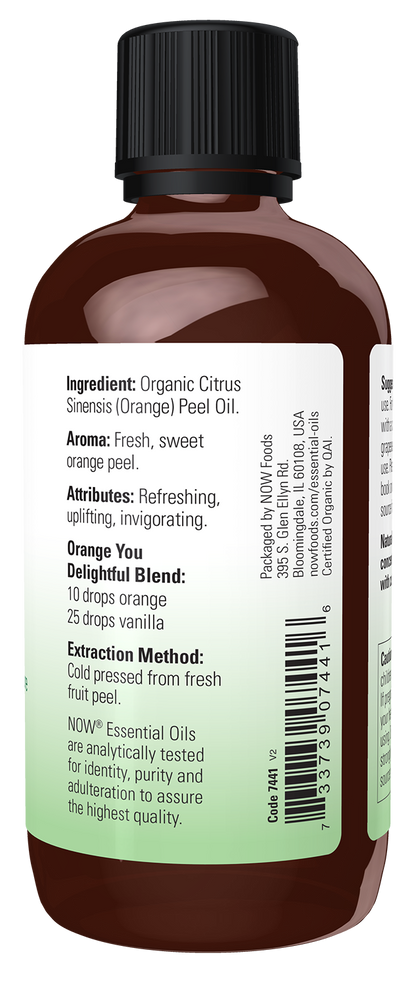 NOW Essential Oils, Organic Orange Oil, Cold Pressed, Undiluted, 4 fl. oz