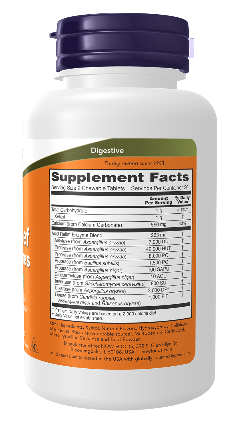 NOW Supplements, Acid Relief with Enzymes, Digestive Health*, 60 Chewables