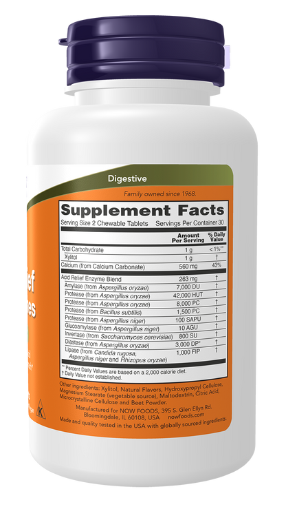 NOW Supplements, Acid Relief with Enzymes, Digestive Health*, 60 Chewables