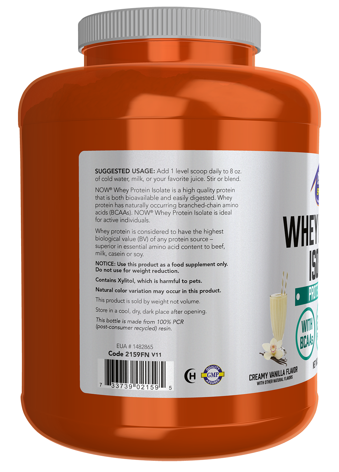 NOW Sports, Whey Protein Isolate 25 g With BCAAs, Vanilla Flavor, 5 lbs
