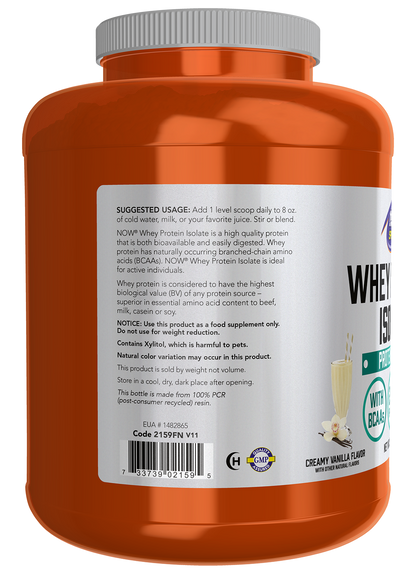 NOW Sports, Whey Protein Isolate 25 g With BCAAs, Vanilla Flavor, 5 lbs