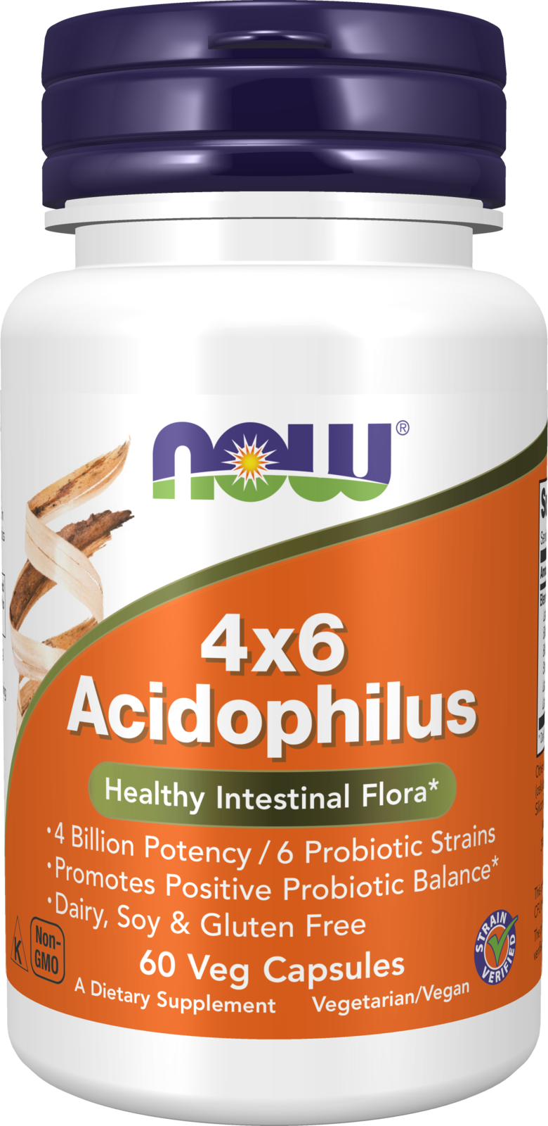 NOW Supplements, Acidophilus 4X6, 4 Billion Potency with 6 Probiotic Strains, Strain Verified, 60 Veg Capsules
