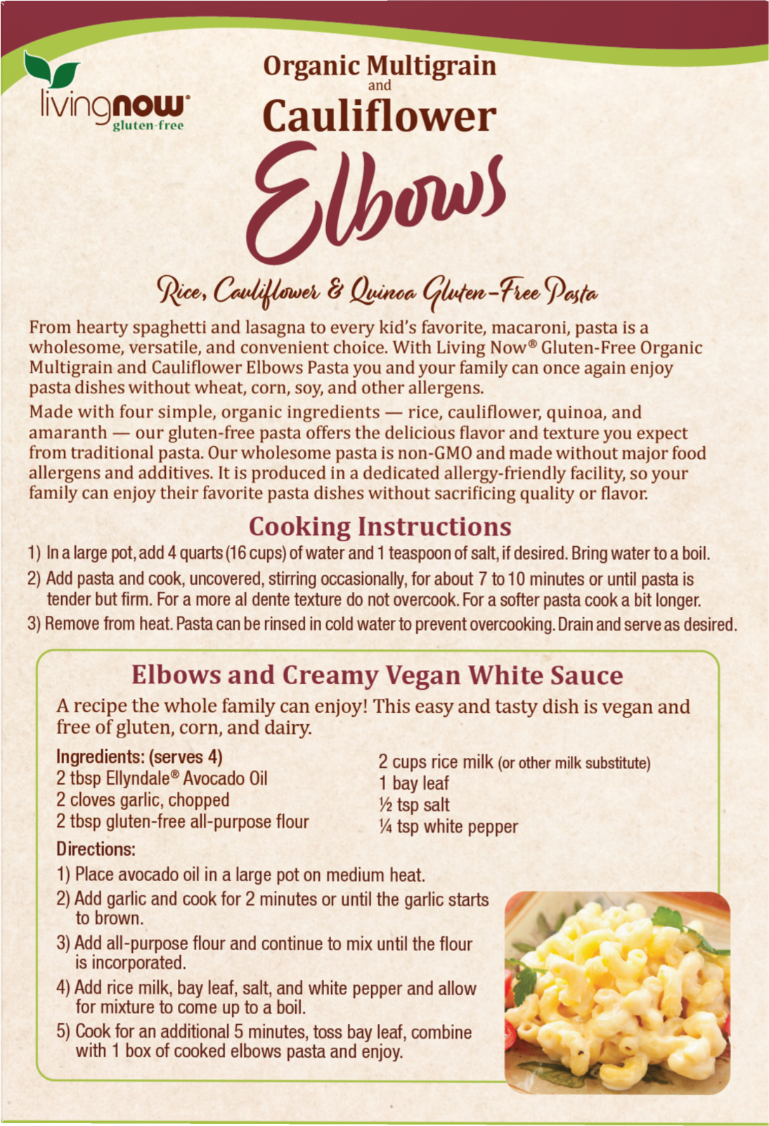 NOW Foods, Organic Multigrain and Cauliflower Elbows, Gluten Free, 8 oz