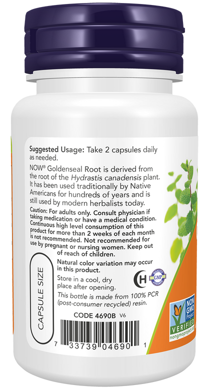 NOW Supplements, Goldenseal Root 500 mg, Herbal Supplement, 50 Veg Caps