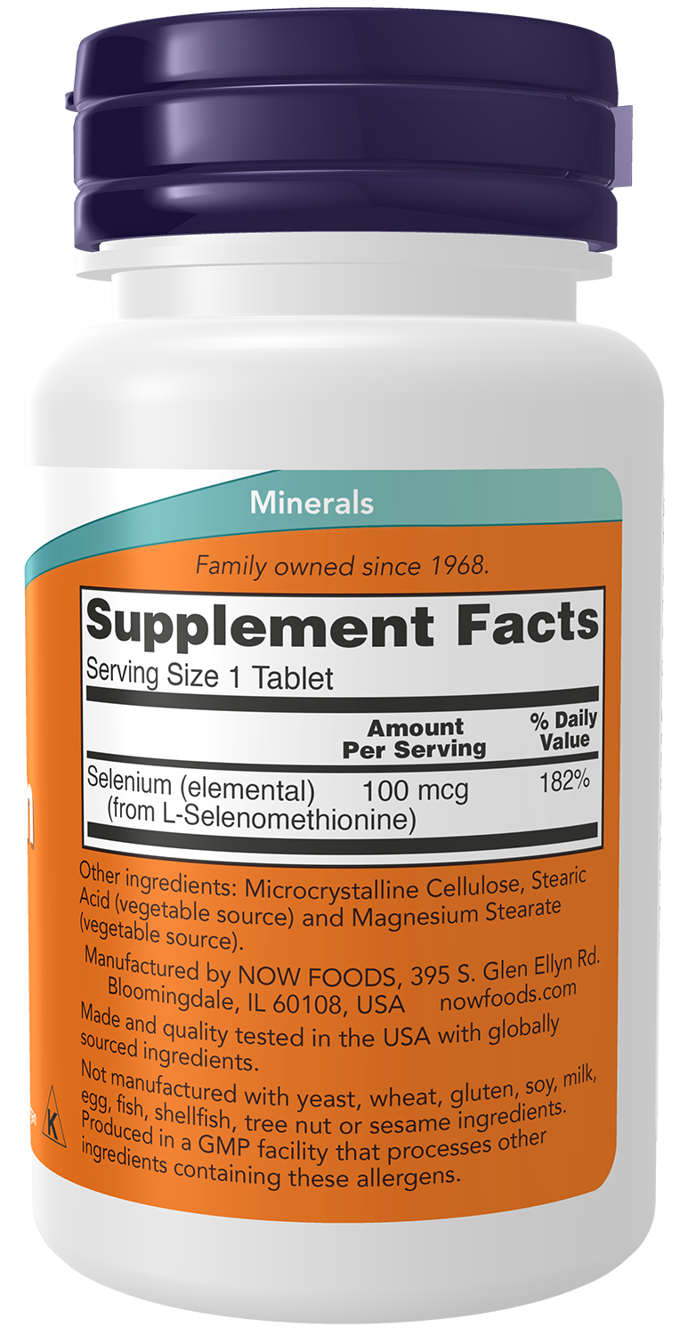 NOW Supplements, Selenium 100 mcg, Essential Mineral, 100 Tabs