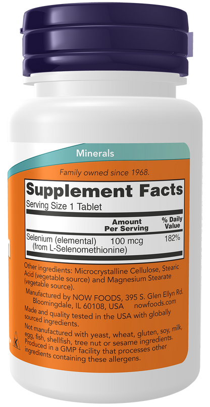 NOW Supplements, Selenium 100 mcg, Essential Mineral, 100 Tabs