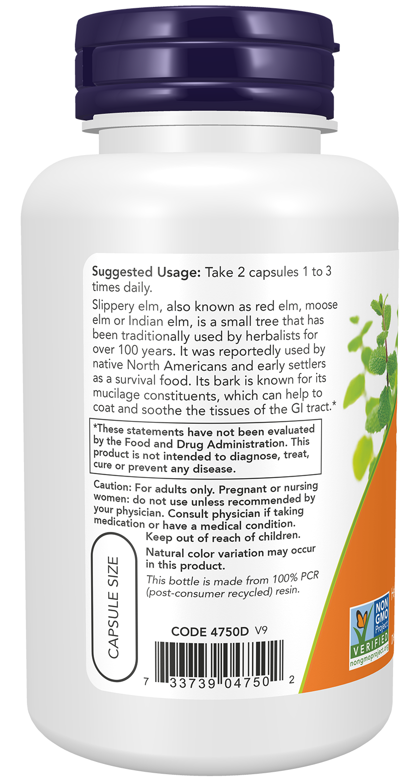 NOW Supplements, Slippery Elm 400 mg, Herbal Supplement, 100 Veg Caps