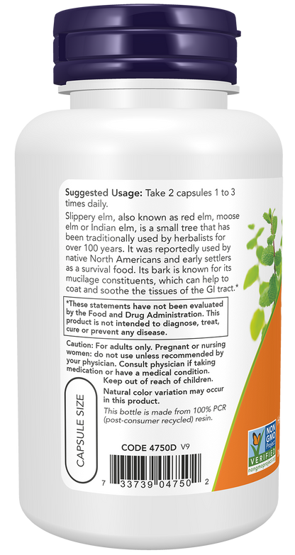 NOW Supplements, Slippery Elm 400 mg, Herbal Supplement, 100 Veg Caps