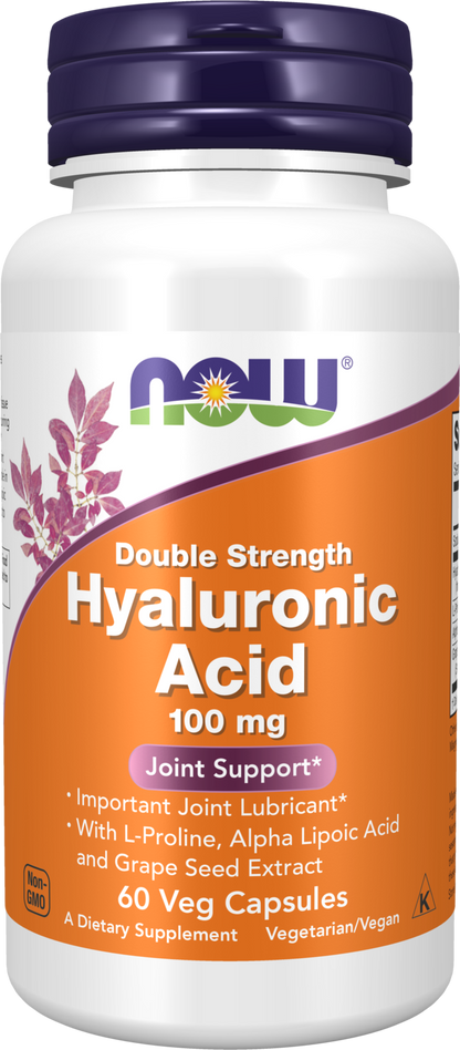 NOW Supplements, Hyaluronic Acid 100 mg, Double Strength, 60 Veg Caps