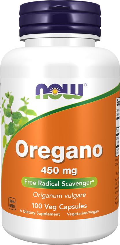 NOW Supplements, Oregano 450 mg, Free Radical Scavenger*, 100 Veg Caps