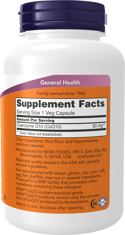 NOW Supplements, CoQ10 30 mg, Pharmaceutical Grade, 240 Veg Caps