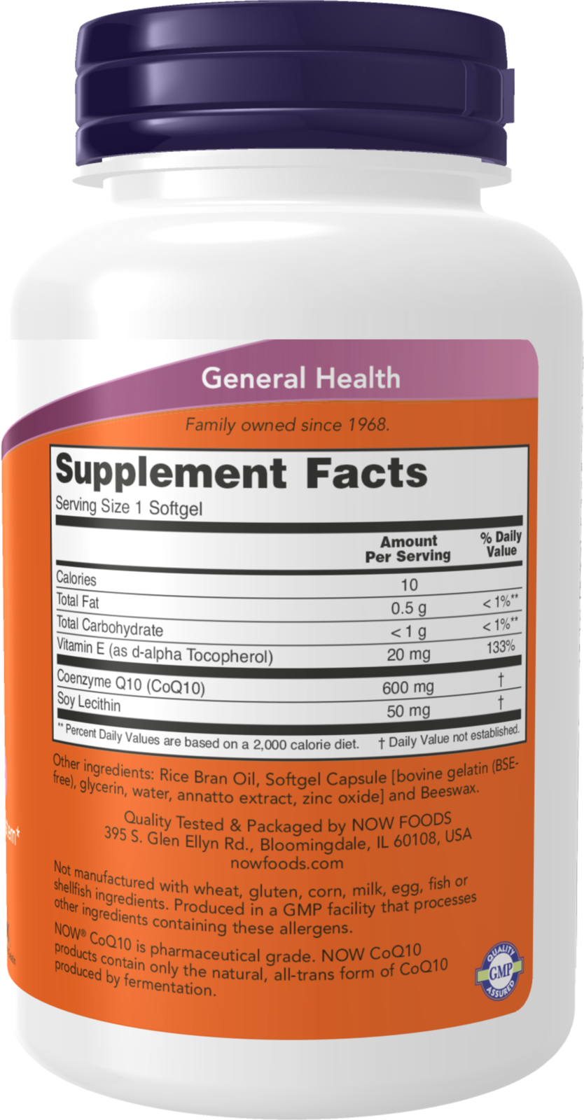 NOW Supplements, CoQ10 600 mg, with Vitamin E & Lecithin, 60 Softgels