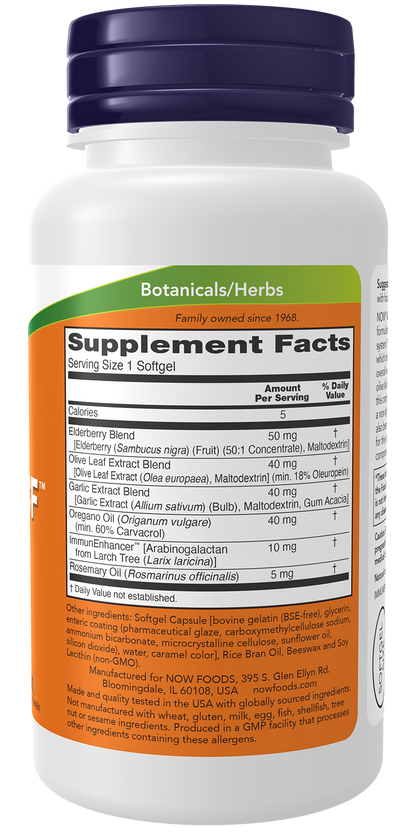 NOW Supplements, AlliBiotic CF™, Garlic, Elderberry & Oregano, 60 Softgels