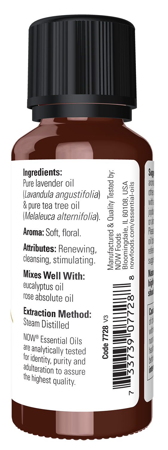 NOW Essential Oils, Lavender & Tea Tree Oil Blend, Steam Distill, 1 fl. oz