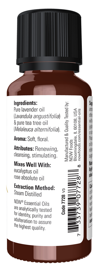 NOW Essential Oils, Lavender & Tea Tree Oil Blend, Steam Distill, 1 fl. oz