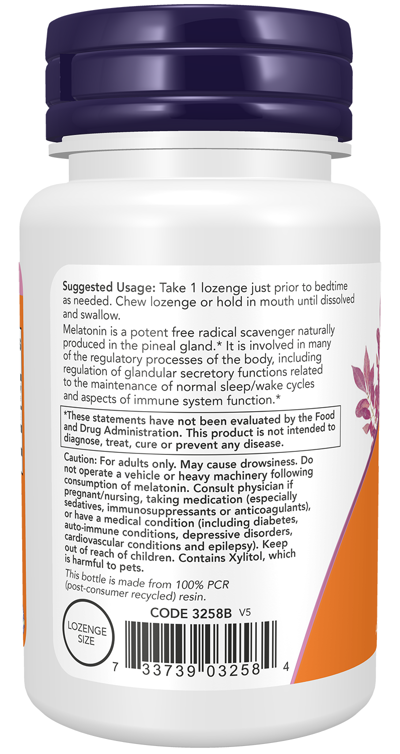 NOW Supplements, Melatonin 3 mg, Healthy Sleep Cycle*, 90 Chewable Lozenges