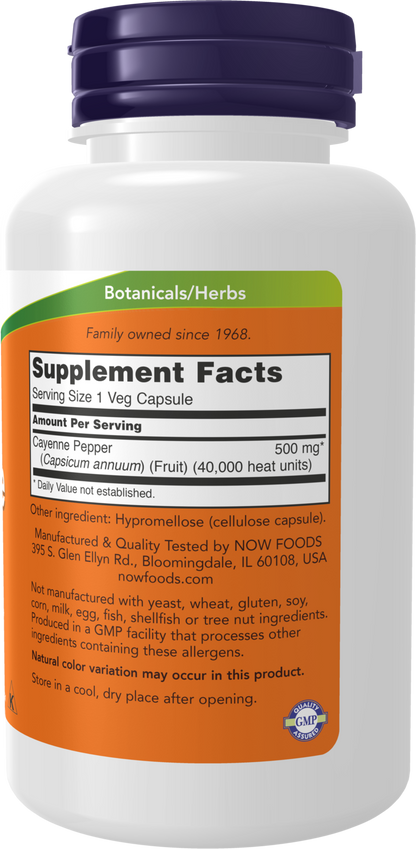 NOW Supplements, Cayenne (Capsicum annuum) 500 mg, 100 Veg Caps