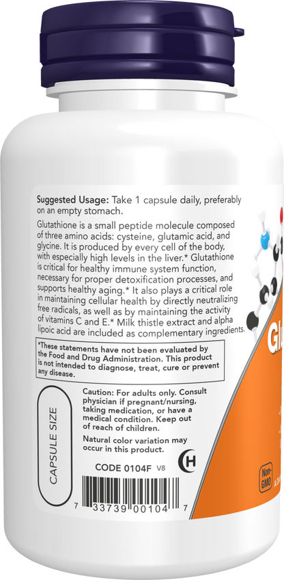 NOW Supplements, Glutathione 500 mg, Detoxification Support*, 60 Veg Caps