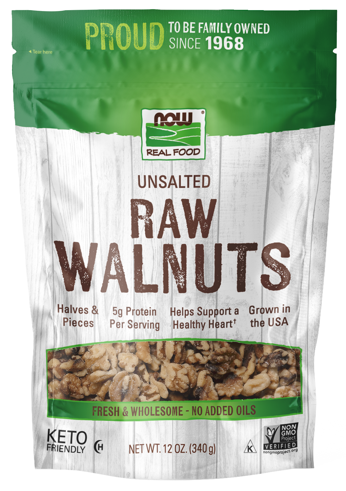 NOW Foods, Walnuts, Halves and Pieces, Raw, Unsalted, 12 oz