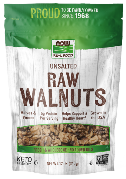 NOW Foods, Walnuts, Halves and Pieces, Raw, Unsalted, 12 oz