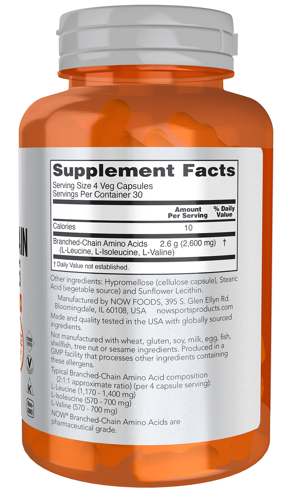 NOW Sports, Branched Chain Amino Acids, Recovery*, 120 Veg Caps