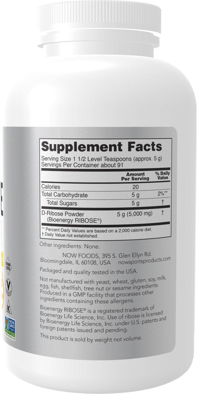 NOW Sports, D-Ribose Powder 5,000 mg, Energy Production*, 1 lb