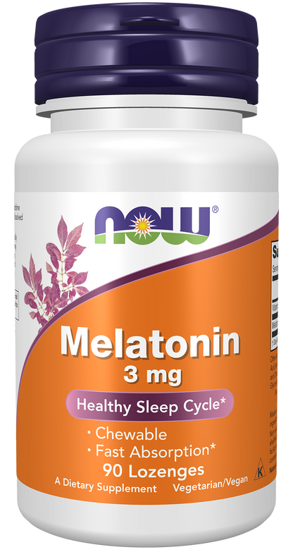 NOW Supplements, Melatonin 3 mg, Healthy Sleep Cycle*, 90 Chewable Lozenges