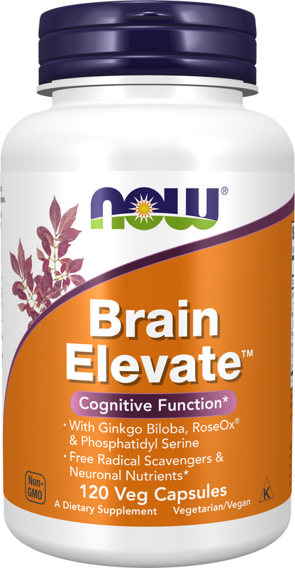 NOW Supplements, Brain Elevate™, Ginkgo Biloba & RoseOx®, 120 Veg Caps