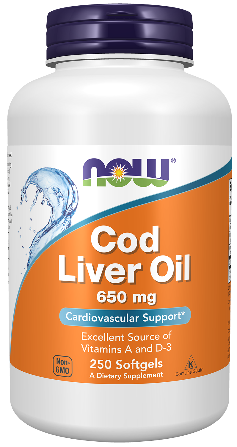 NOW Supplements, Cod Liver Oil 650 mg, Vitamins A & D-3, 250 Softgels