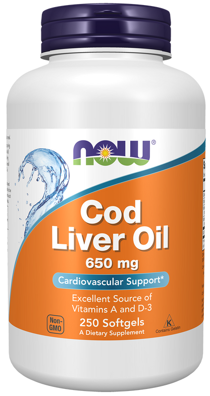 NOW Supplements, Cod Liver Oil 650 mg, Vitamins A & D-3, 250 Softgels