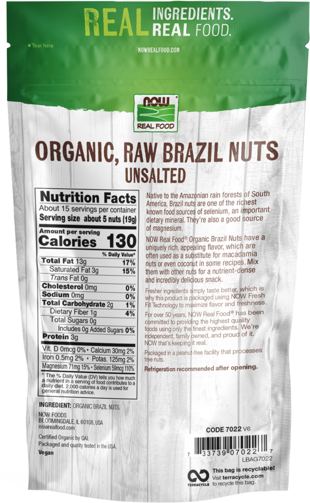 NOW Foods, Certified Organic Brazil Nuts, Whole, Raw, Unsalted, 10 oz