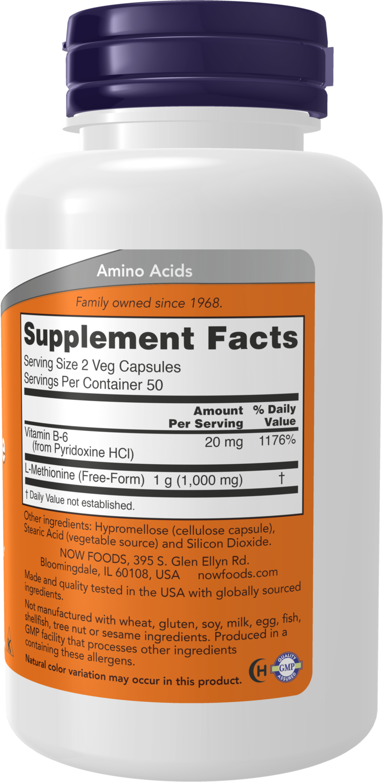 NOW Supplements, L-Methionine 500 mg with Vitamin B-6, 100 Veg Caps