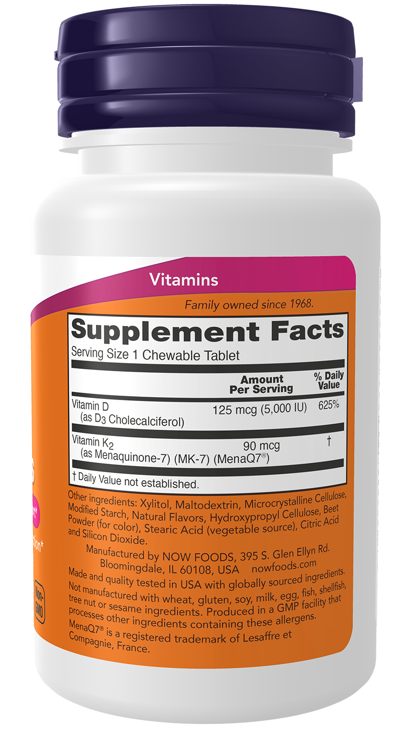 NOW Supplements, D-3 & K-2 Chewables, 90 Chewables Tablets