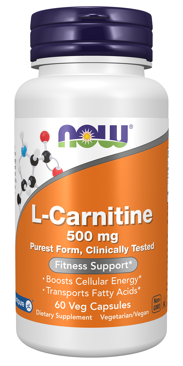 NOW Supplements, L-Carnitine 500mg, Purest Form, Amino Acid, 60 Veg Caps