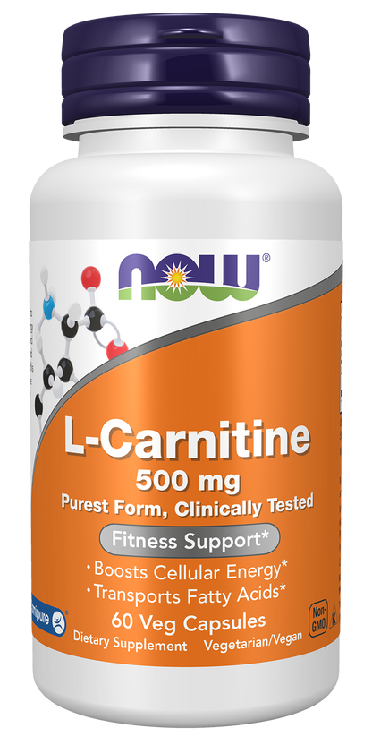 NOW Supplements, L-Carnitine 500mg, Purest Form, Amino Acid, 60 Veg Caps