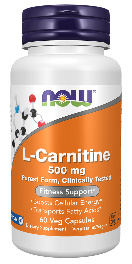 NOW Supplements, L-Carnitine 500mg, Purest Form, Amino Acid, 60 Veg Caps