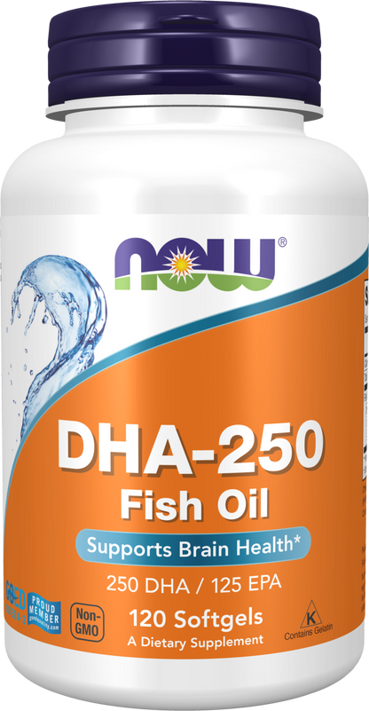 NOW Supplements, DHA-250 with 125 EPA, Molecularly Distilled, 120 Softgels