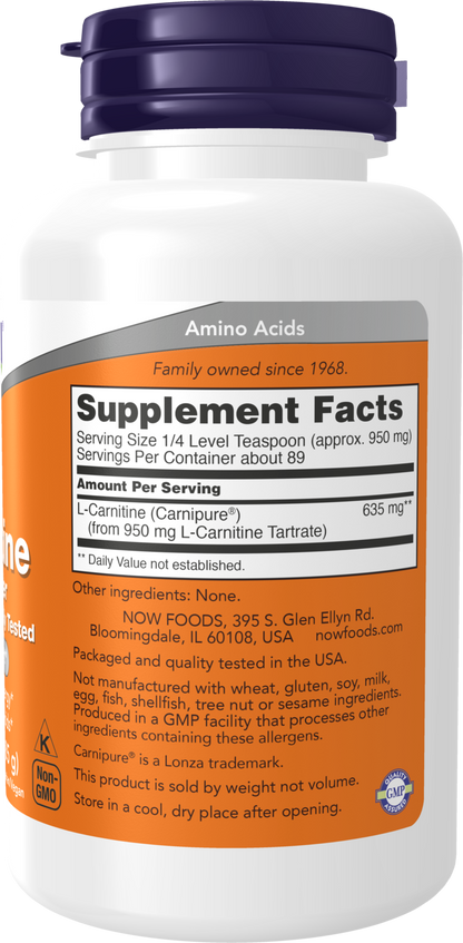 NOW Supplements, L-Carnitine Pure Powder, Amino Acid, 3-oz