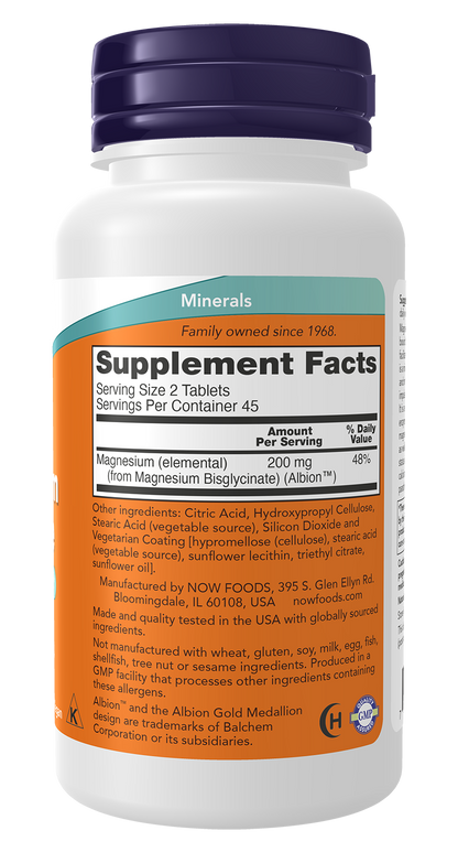 NOW Supplements, Magnesium Glycinate, Highly Absorbable Form, 90 Tablets