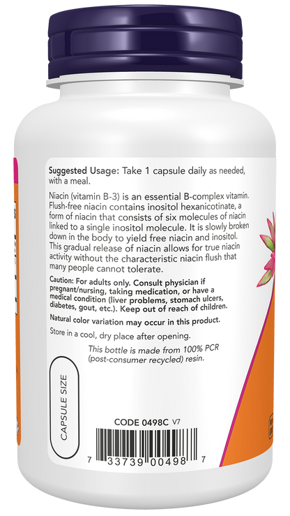 NOW Supplements, Niacin (Vitamin B-3) 500 mg, Flush-Free, 90 Veg Caps