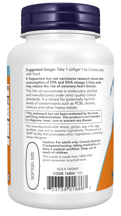 NOW Supplements, Tri-3D Omega™, Triglyceride Form of Fish Oil, 90 Softgels