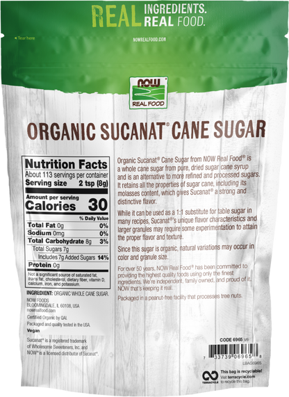 NOW Foods, Certified Organic Sucanat® Cane Sugar, 2 lbs