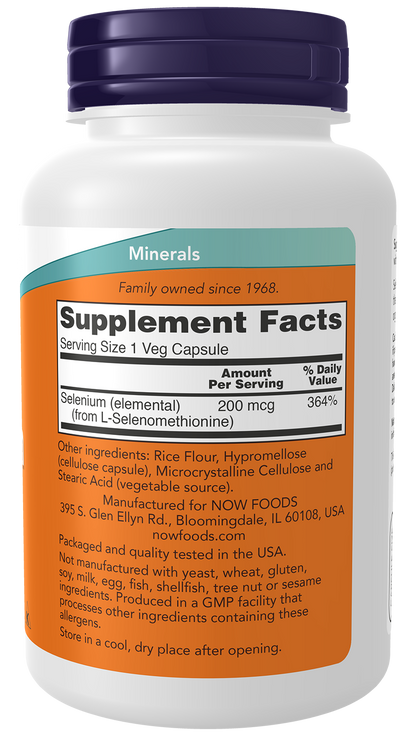 NOW Supplements, Selenium 200 mcg, Essential Mineral, 180 Veg Caps