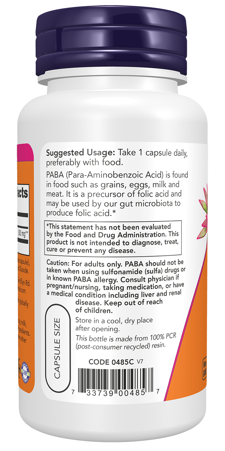 NOW Supplements, PABA 500 mg, B-Complex Family, 100 Caps