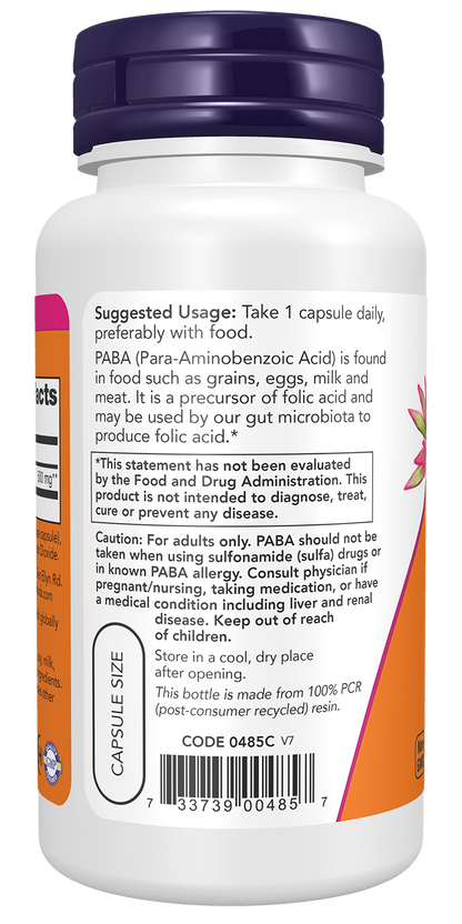NOW Supplements, PABA 500 mg, B-Complex Family, 100 Caps