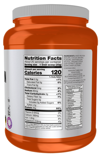 NOW Sports, Whey Protein Isolate 25 g,  Chocolate Flavor, 1.8 lbs