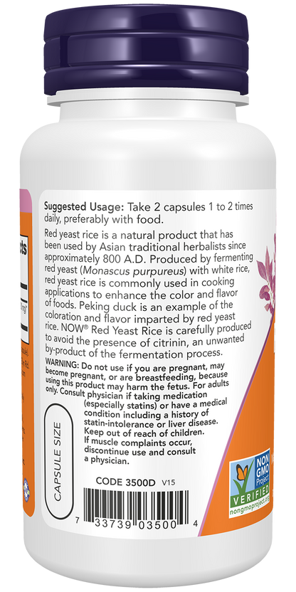 NOW Supplements, Red Yeast Rice 600 mg, Organic Red Yeast Rice, 60 Veg Caps