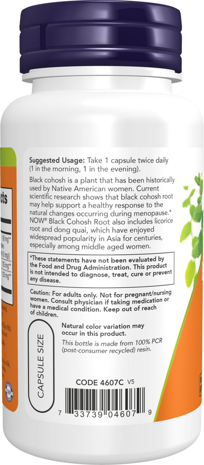 NOW Supplements, Black Cohosh Root 80 mg, Licorice & Dong Quai, 90 Veg Caps