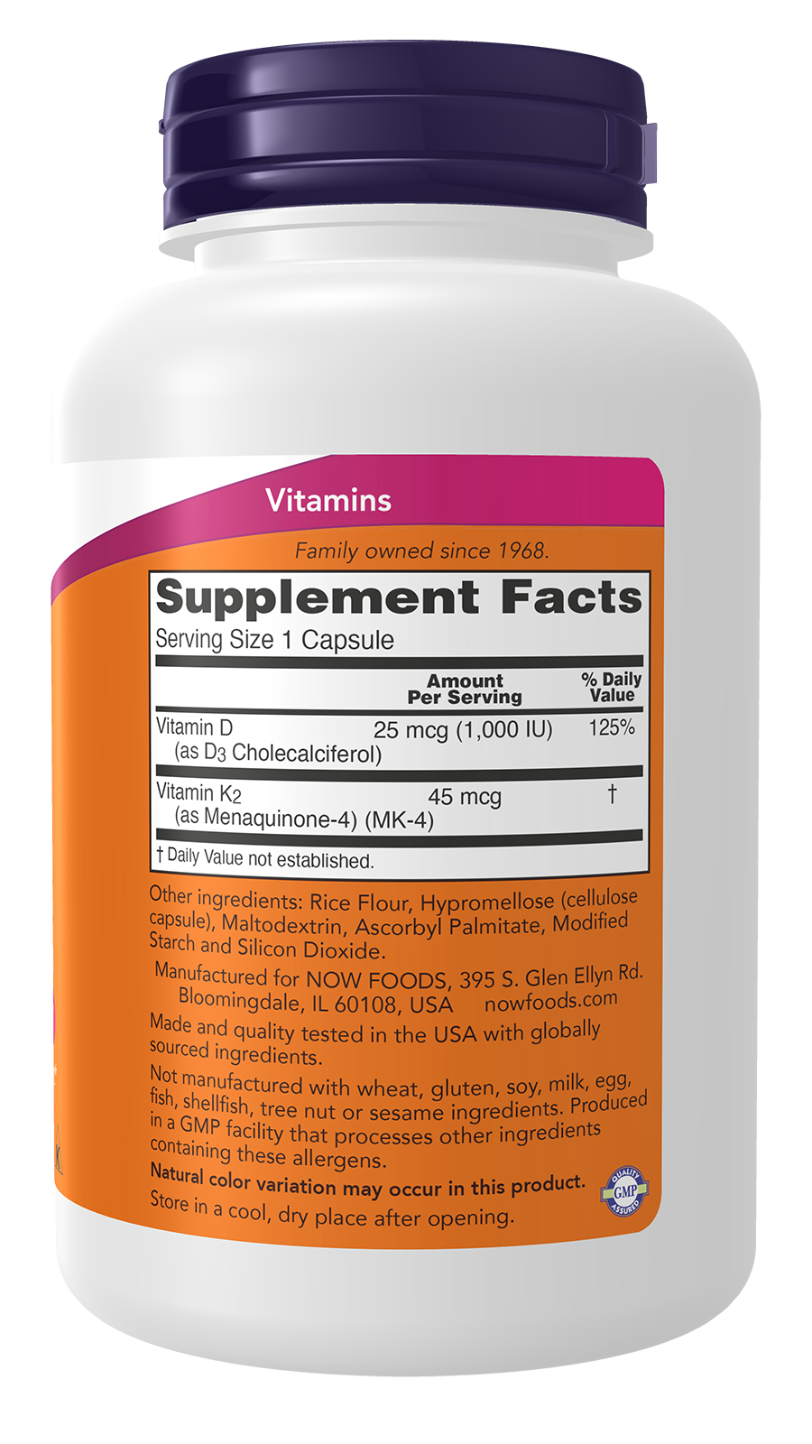 NOW Supplements, Vitamin D3 & K2, 1,000 IU/45 mcg, Plus Cardiovascular Support*, Supports Bone Health*, 240 Veg Capsules