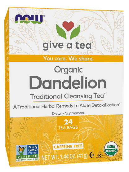 NOW Foods Give a Tea®, Certified Organic Dandelion, Cleansing Tea*, 24 Bags